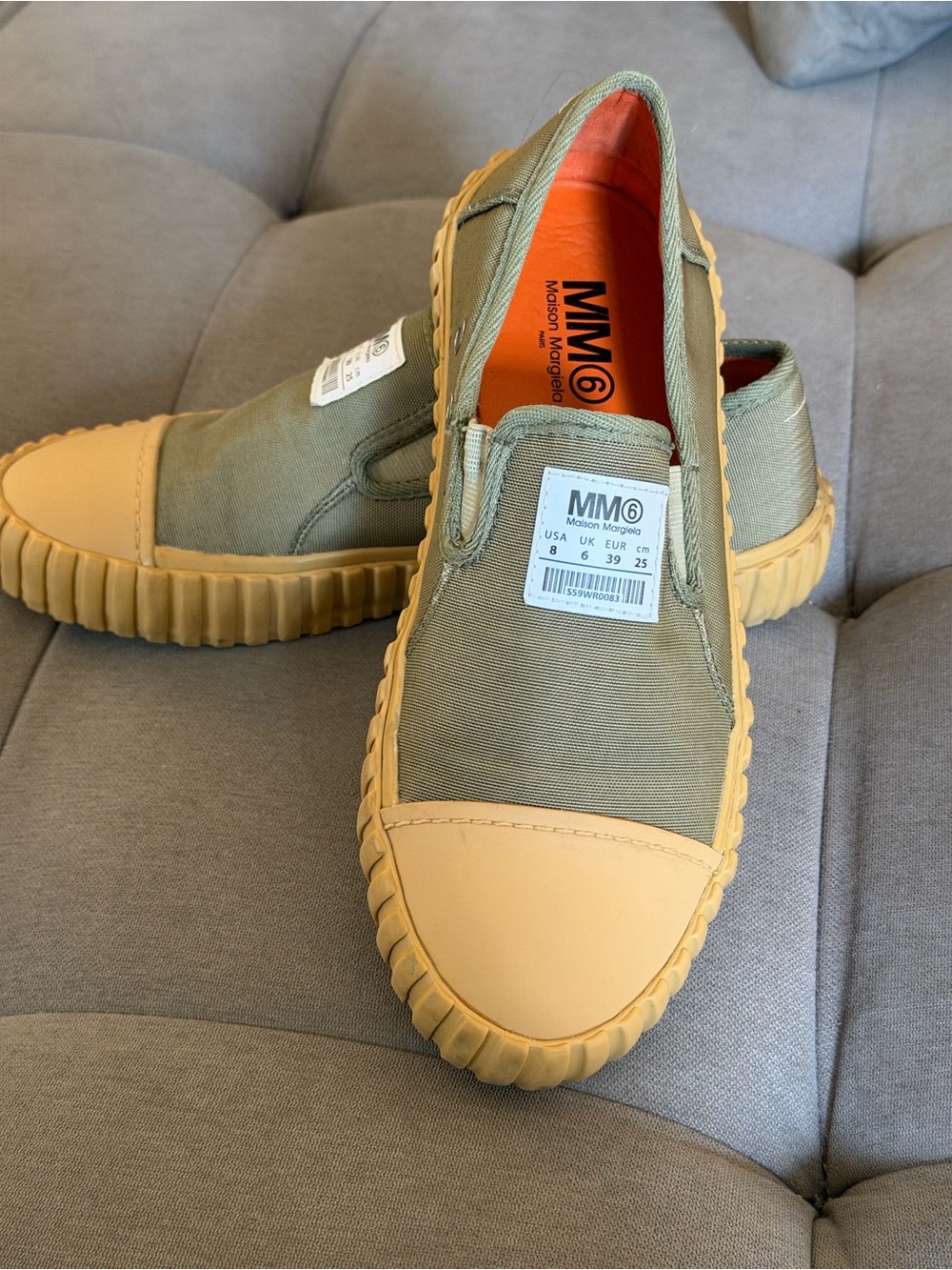MM6 Maison Martin Margiela Olive Canvas & Tan Rubber Slip-Ons